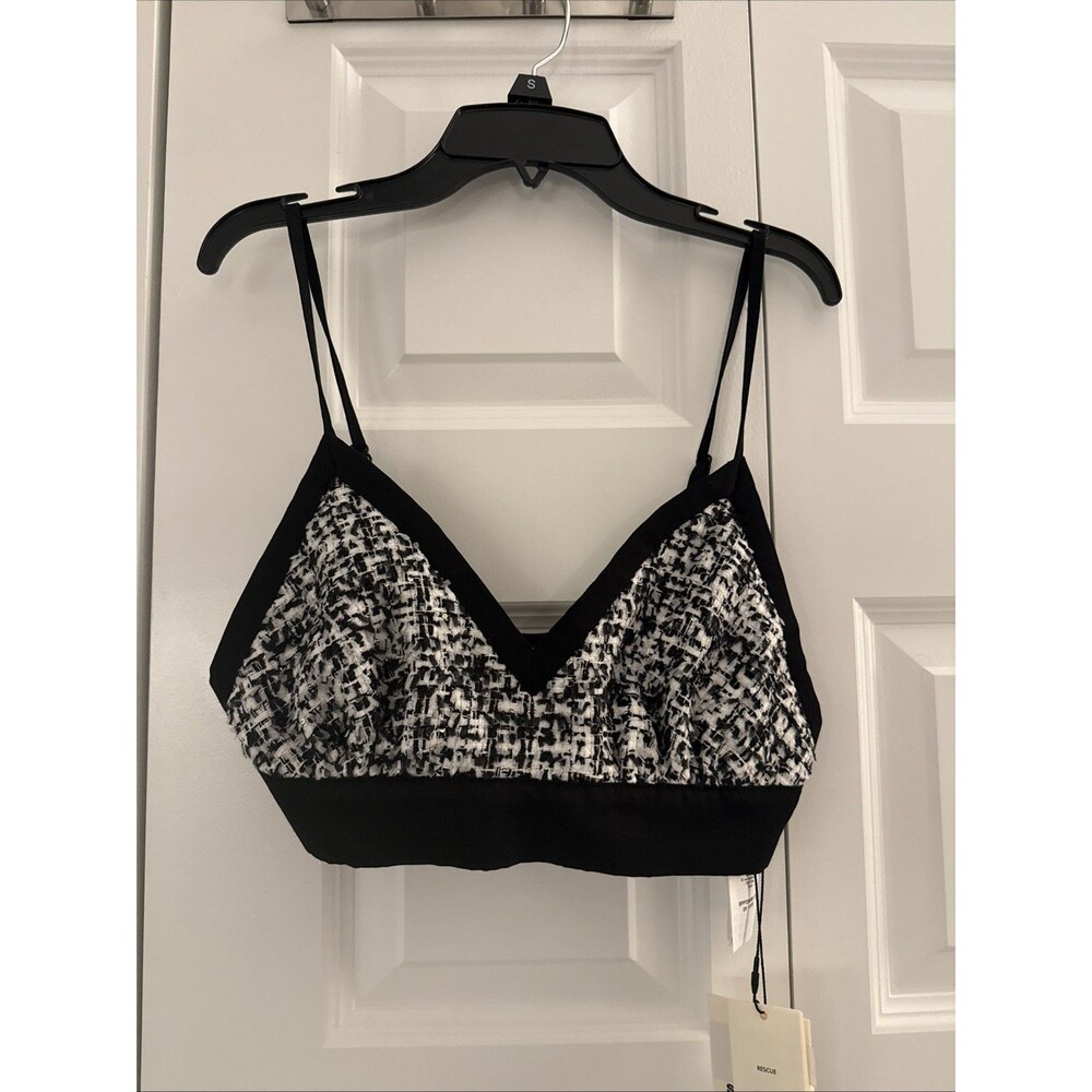 Sandro Paris Two Tone Tweed Bralette Style Top Contrasting Trim Size 1  US S NWT